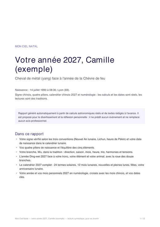 Page 1 de l'exemple votre année 2027 : signe chinois et numérologie : couverture