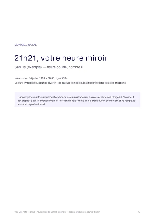 Page 1 de l'exemple votre heure miroir : couverture